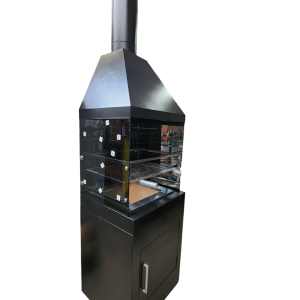 Churrasqueira gourmet coifa, suporte, trilho com vidro, expositor preto e porta 65 x 60 x 2.20